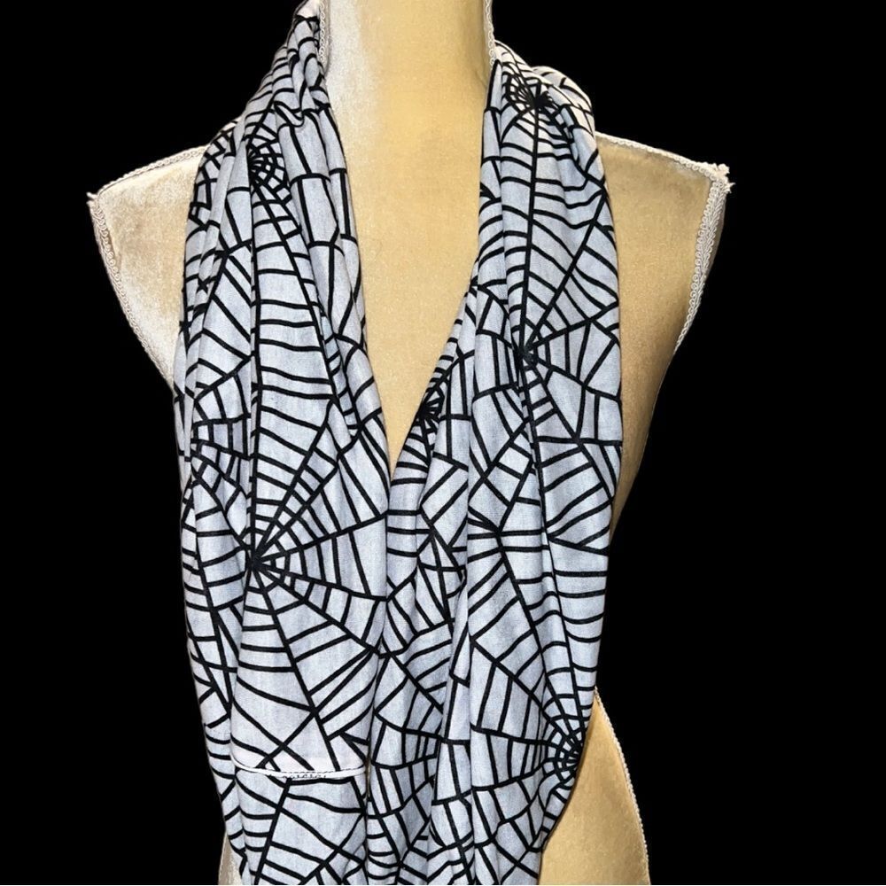White with black spider web design infinity scarf! Nwot